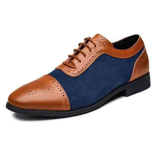 Men's Brown Navy Blue Leather Suede Cap Toe Shoes