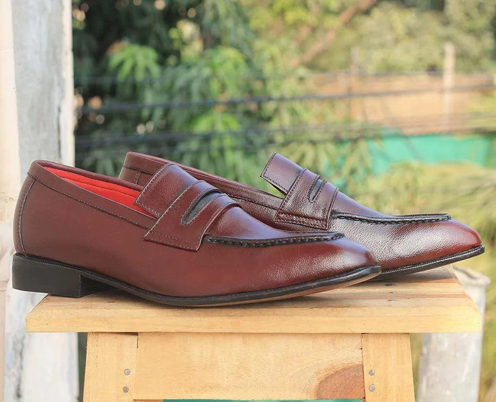 Men's Burgundy leather Slip on shoe