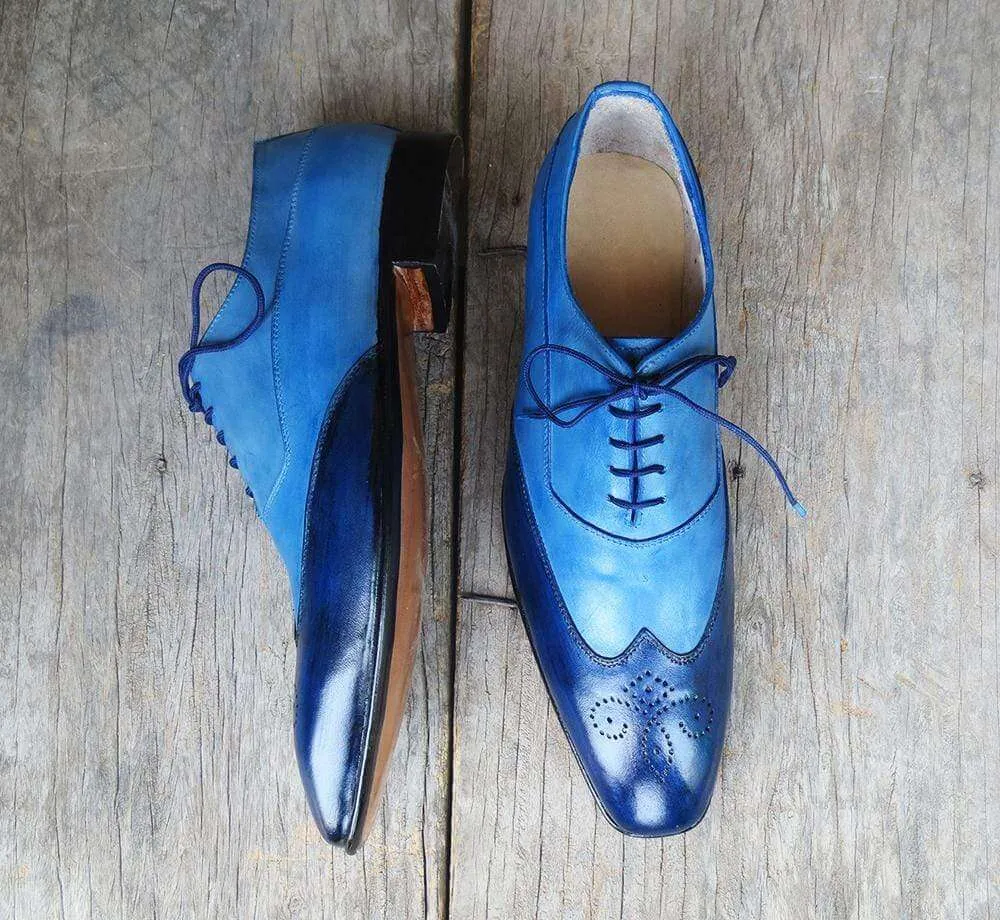 Men's Handmade 2 Tone Wing Tip Shoe