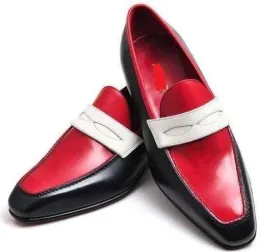 Men's Leather Red Black Slip On Moccasin Penny Loafers