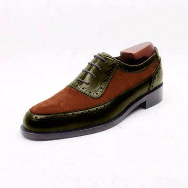 Men's Leather Suede Tan Green Round Toe Shoes