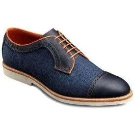 Men's Leather Tweed Black Navy Blue Cap Toe Shoes