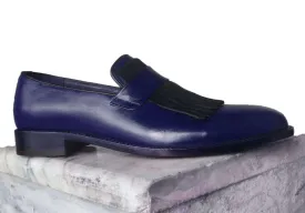 Men's Navy Blue Slip On Moccasin Fringe Shoes