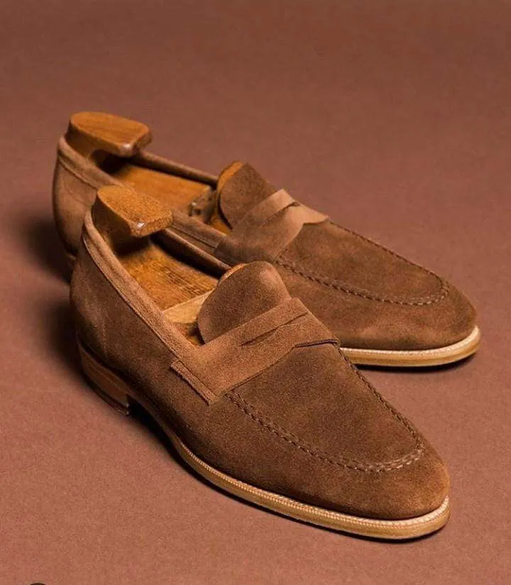 Men's Suede Brown Penny Loafers Shoes