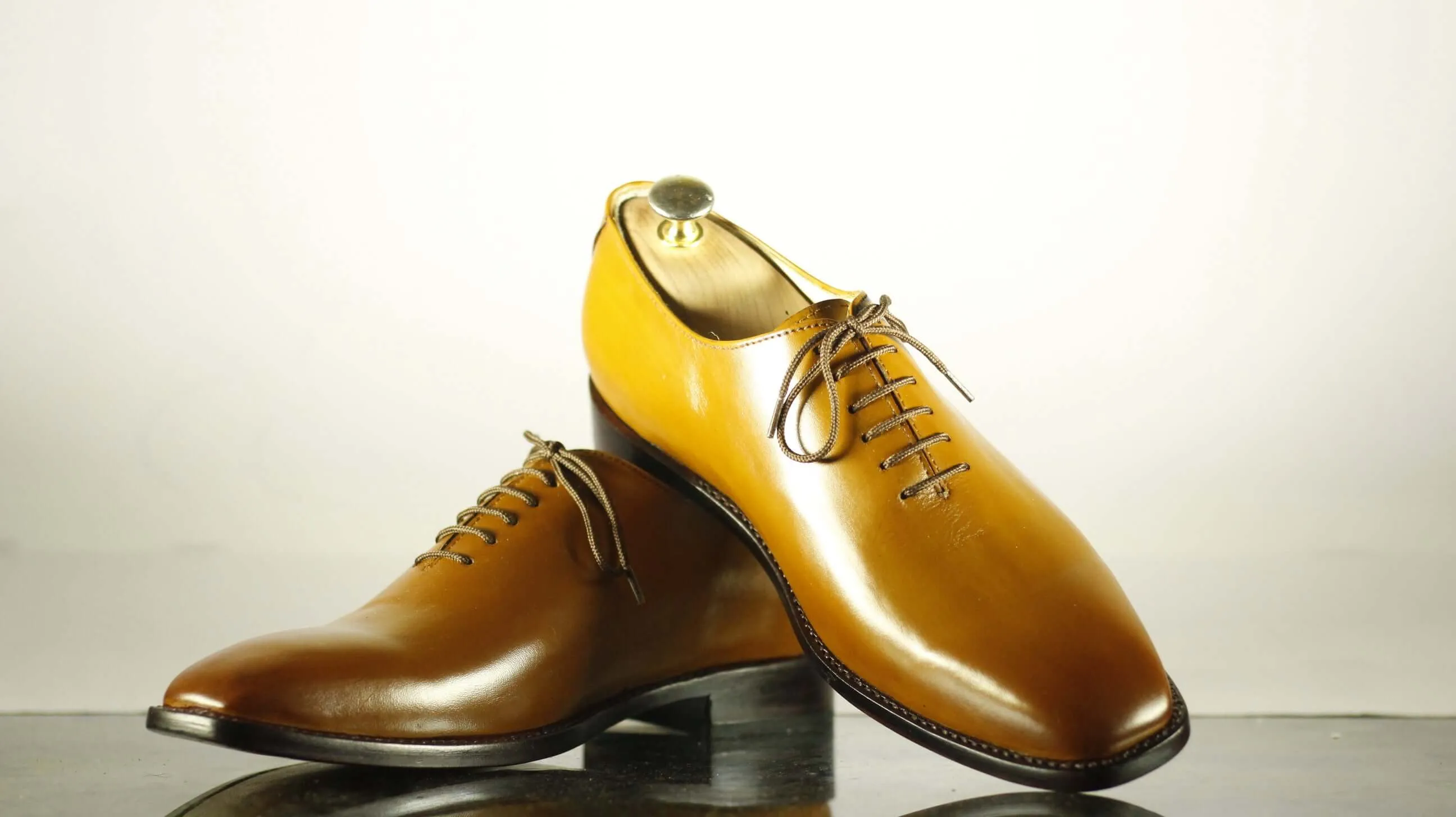 Men's Tan Leather Lace Up Shoes,Handmade Men's Party Shoes