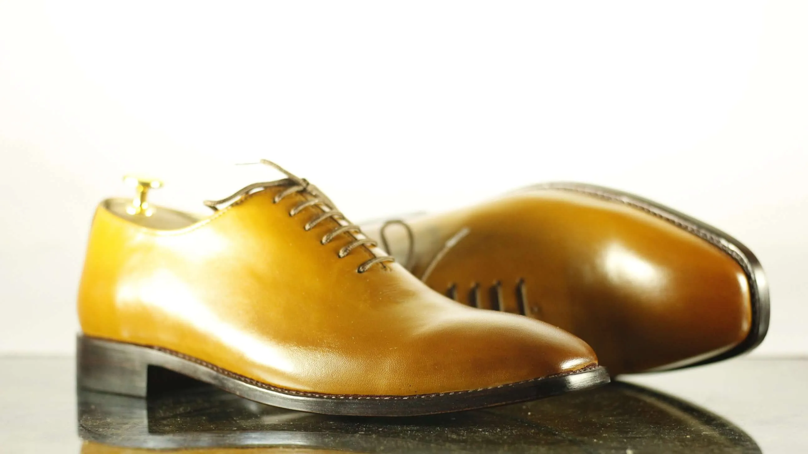 Men's Tan Leather Lace Up Shoes,Handmade Men's Party Shoes