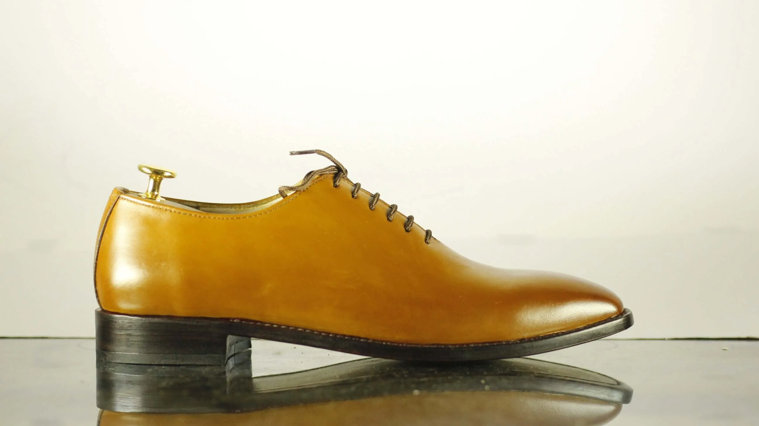 Men's Tan Leather Lace Up Shoes,Handmade Men's Party Shoes