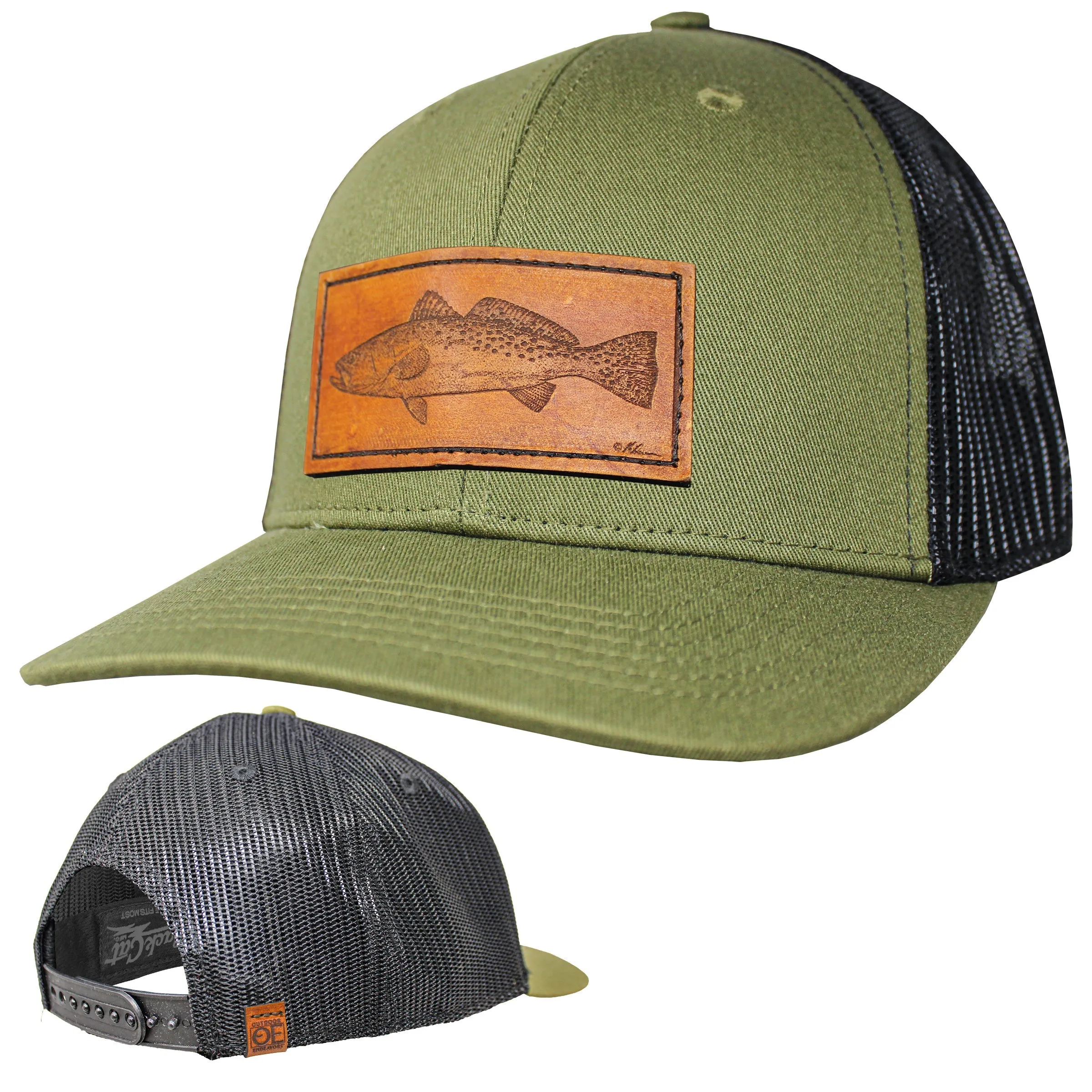 OE - Performance Trucker Hat - Spotted Sea Trout Leather Patch