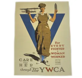 Original U.S. WWI 1918 For Every Fighter a Woman Worker Care For Her Through the YWCA Poster by Adolph Treidler