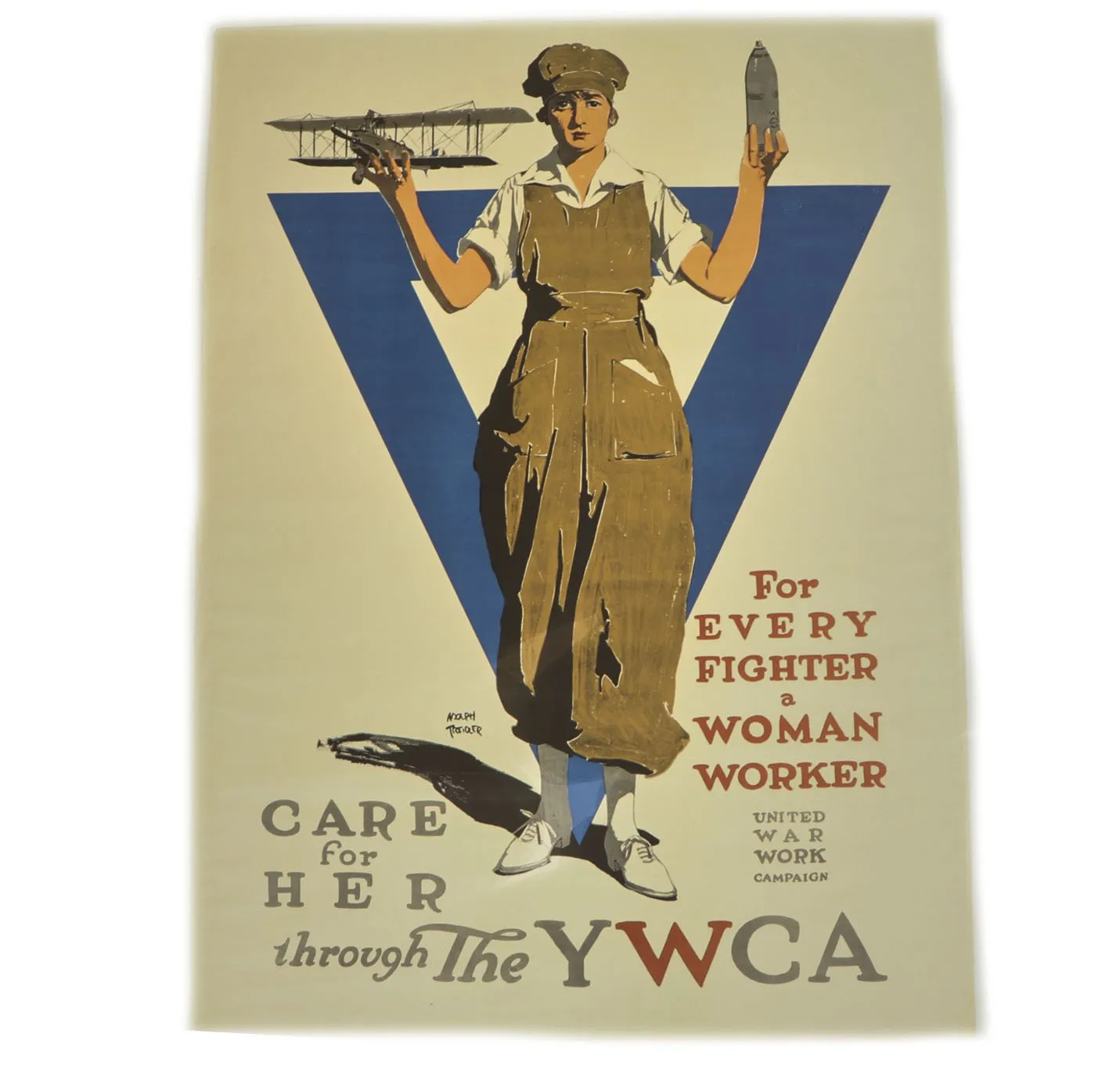 Original U.S. WWI 1918 For Every Fighter a Woman Worker Care For Her Through the YWCA Poster by Adolph Treidler