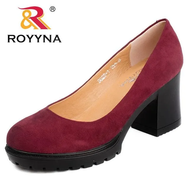 ROYYNA 2017 New Fashion Style Women Pumps Shallow Ladies Platform Shoes Round Toe Square Heels Women Wedding Shoes Wholesales