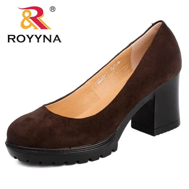 ROYYNA 2017 New Fashion Style Women Pumps Shallow Ladies Platform Shoes Round Toe Square Heels Women Wedding Shoes Wholesales