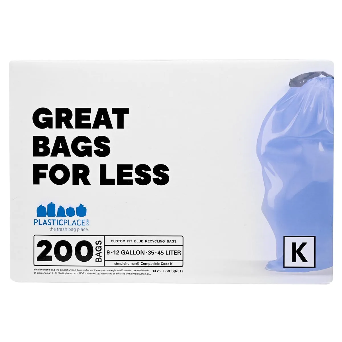 Sample of - 10 Gallon Simplehuman®* Compatible Blue Trash Bags Code K