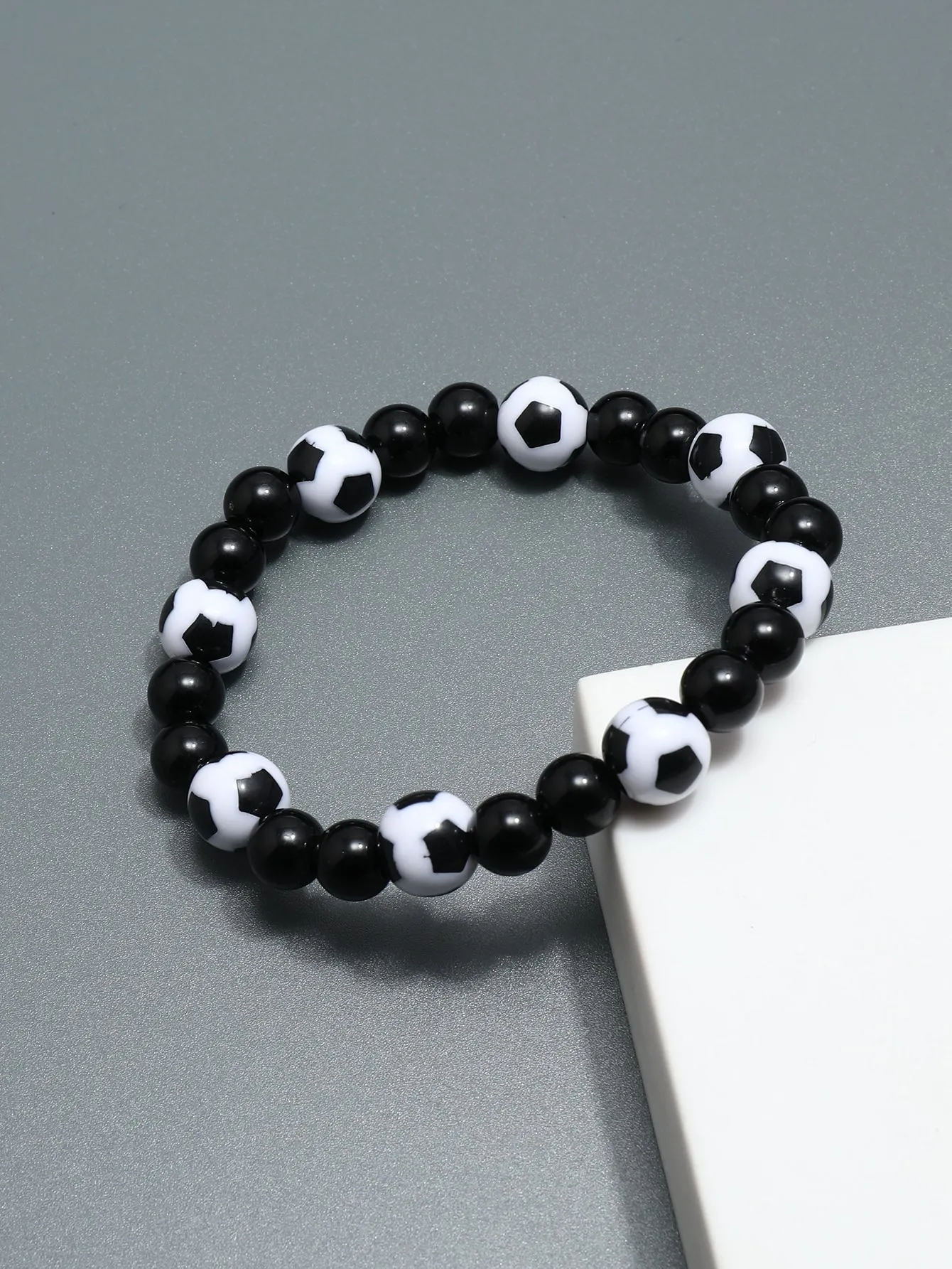 Soccer Beaded Bracelet for Women Men Stretchy Stackable Bracelets Soccer Fan