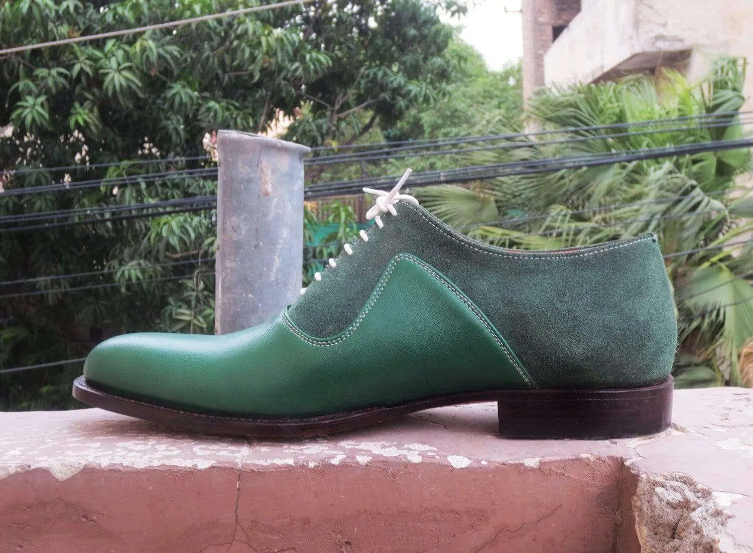 Suede Leather Derby Formal Shoes, Green Lace Up Shoes