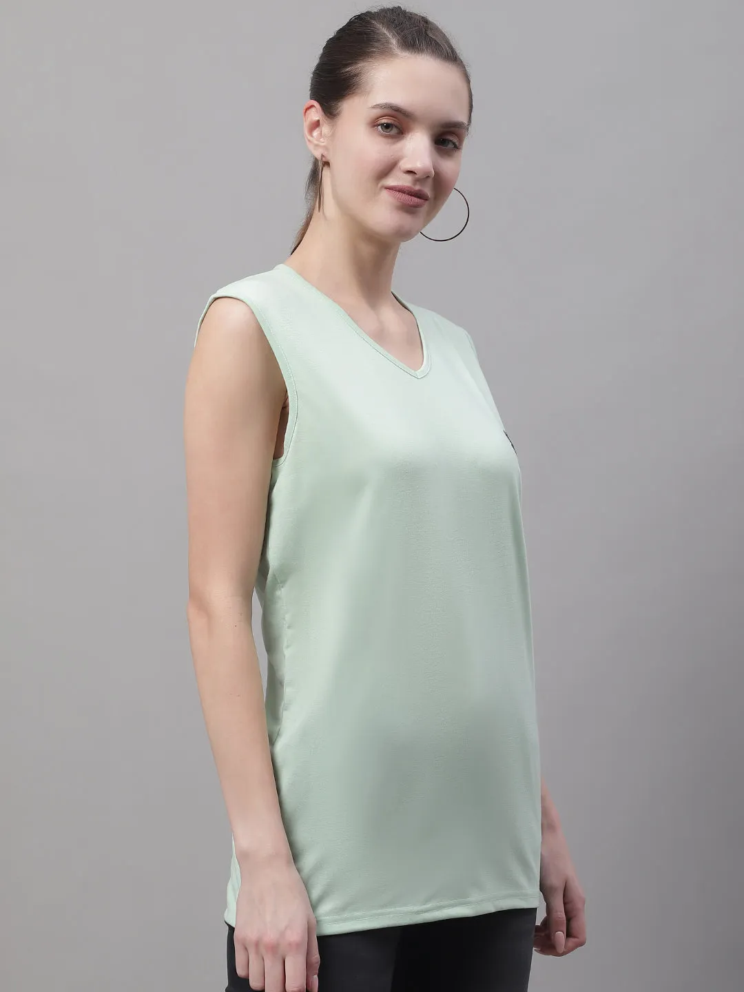 Vimal Jonney Regular Fit Cotton Solid Light Green Gym Vest for Women