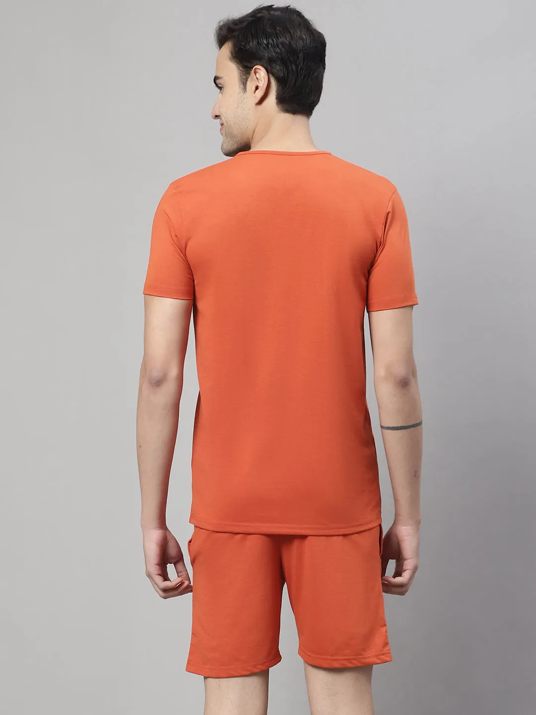 Vimal Jonney Rust Cotton Solid Co-ord Set Tracksuit For Men(Zip On 1 Side Pocket)