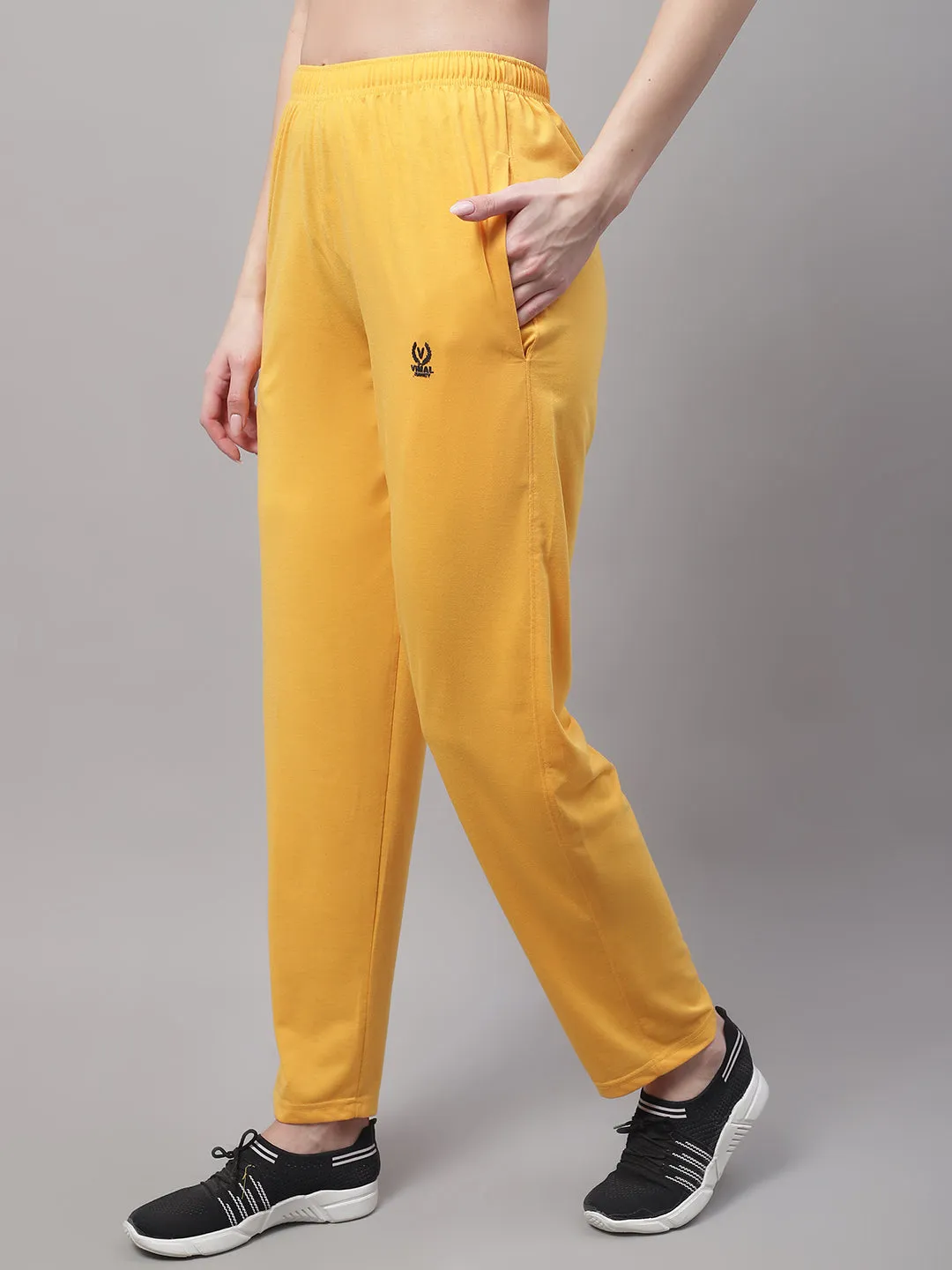 Vimal Jonney Yellow Regular fit Cotton Trackpant for Women(Zip On 1 Side Pocket)