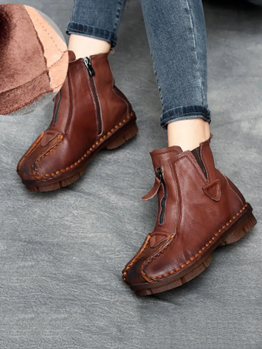 Winter Vintage Genuine Leather Stitching Boots