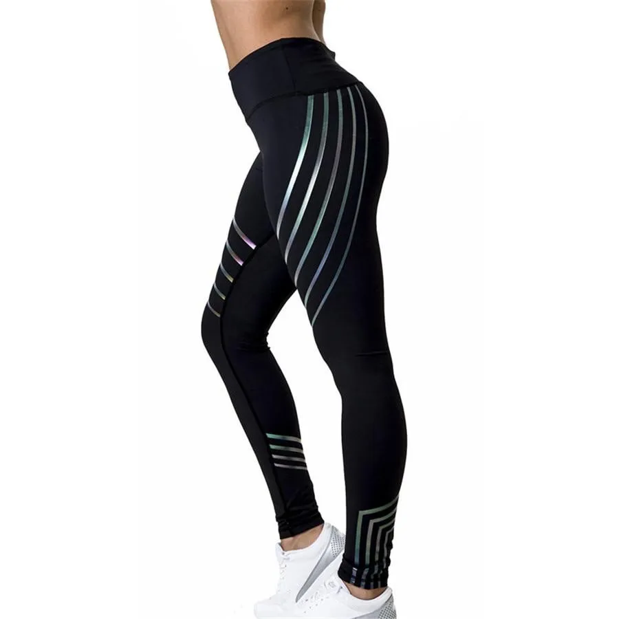 Women Colourful Reflection High Waist Push Up Fitness Training Leggings