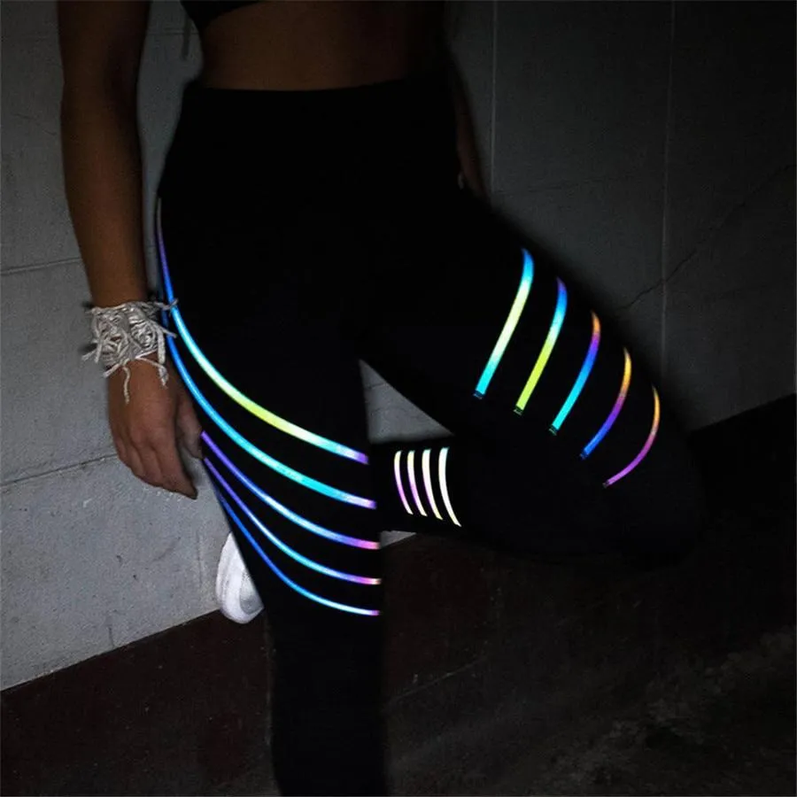 Women Colourful Reflection High Waist Push Up Fitness Training Leggings