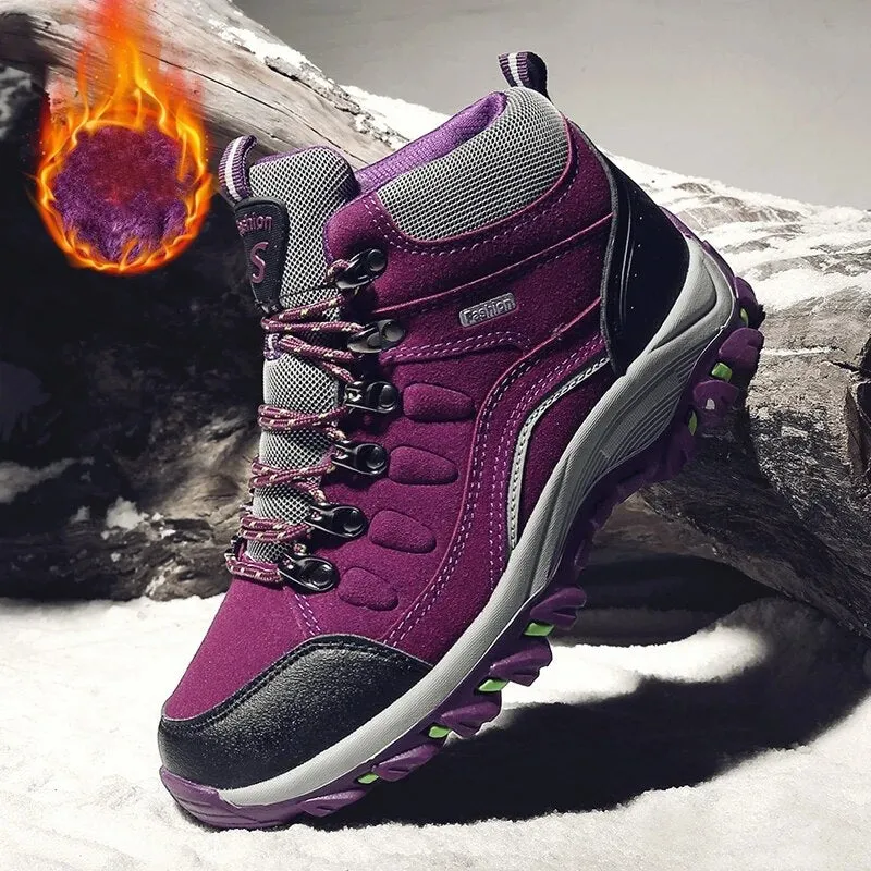 Women High Quality Plush Winter Hiking Shoes Outdoor High Top Warm Camping Casual Sneakers - WHS50189