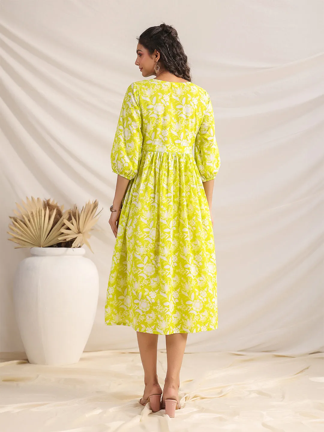 Women Lime Cambric Dress