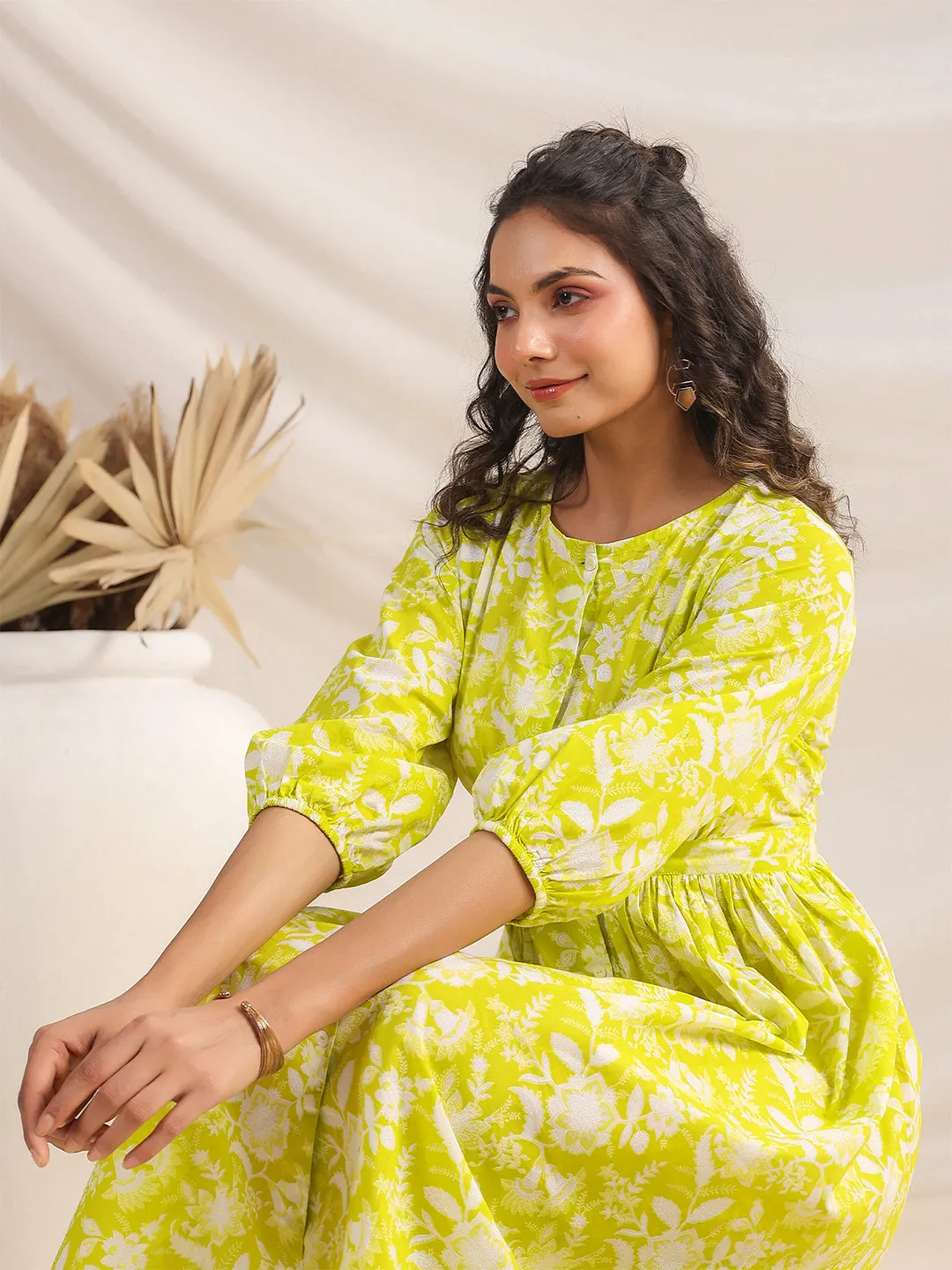 Women Lime Cambric Dress