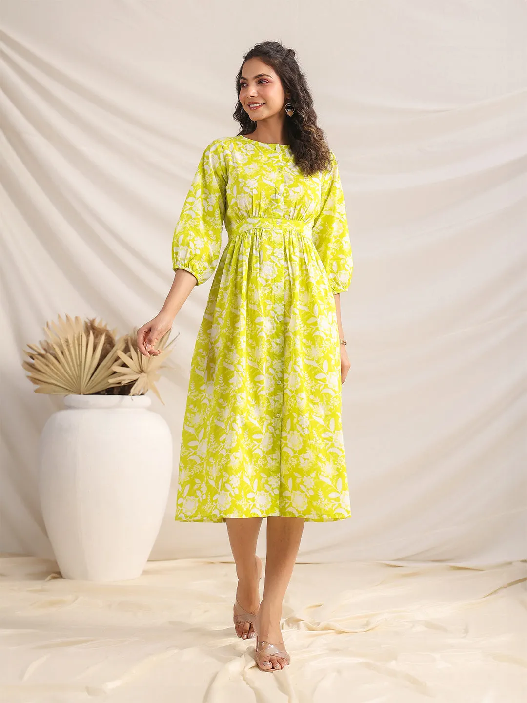 Women Lime Cambric Dress