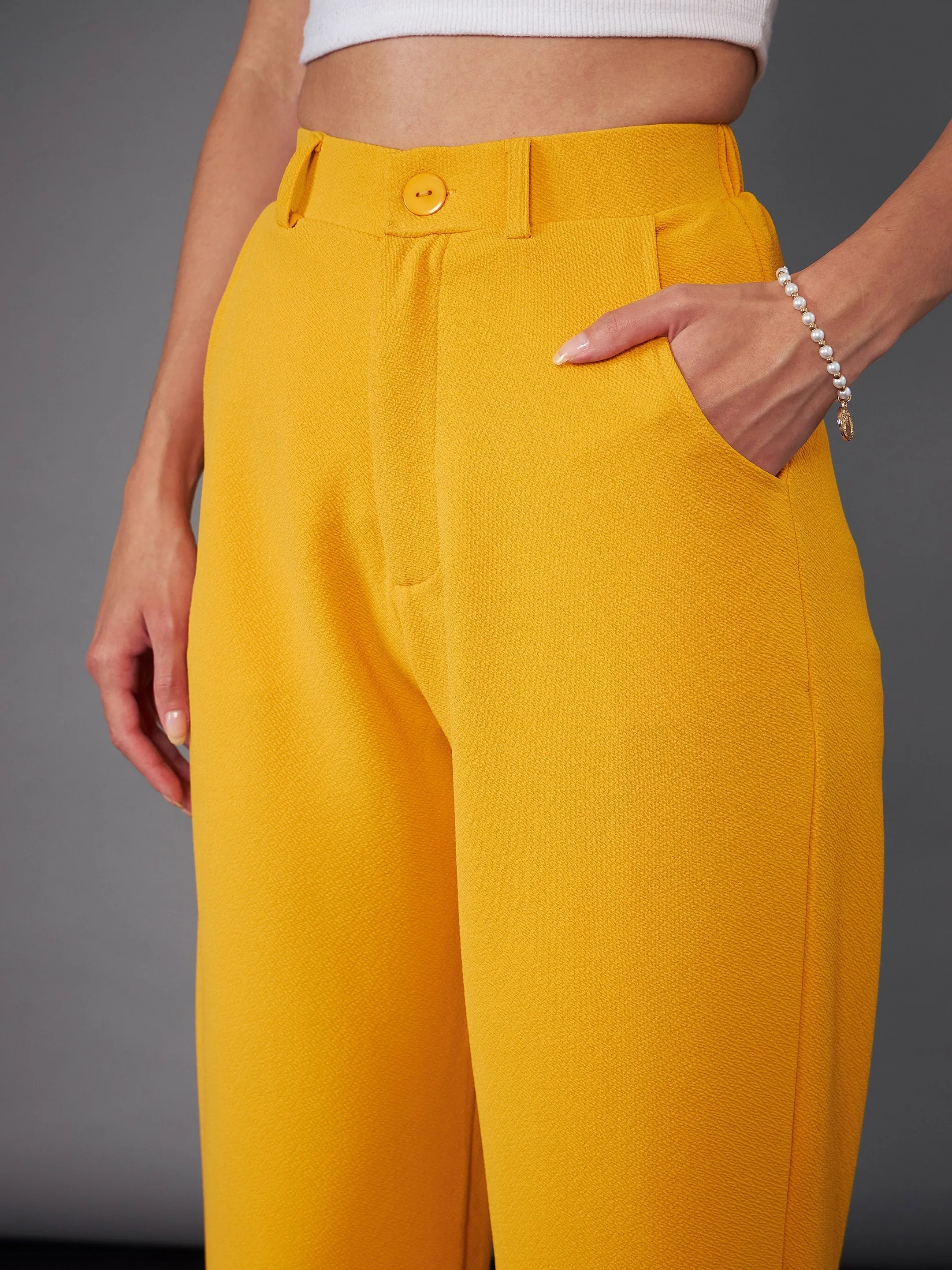 Women Mustard Front Button Blazer With Straight Pants