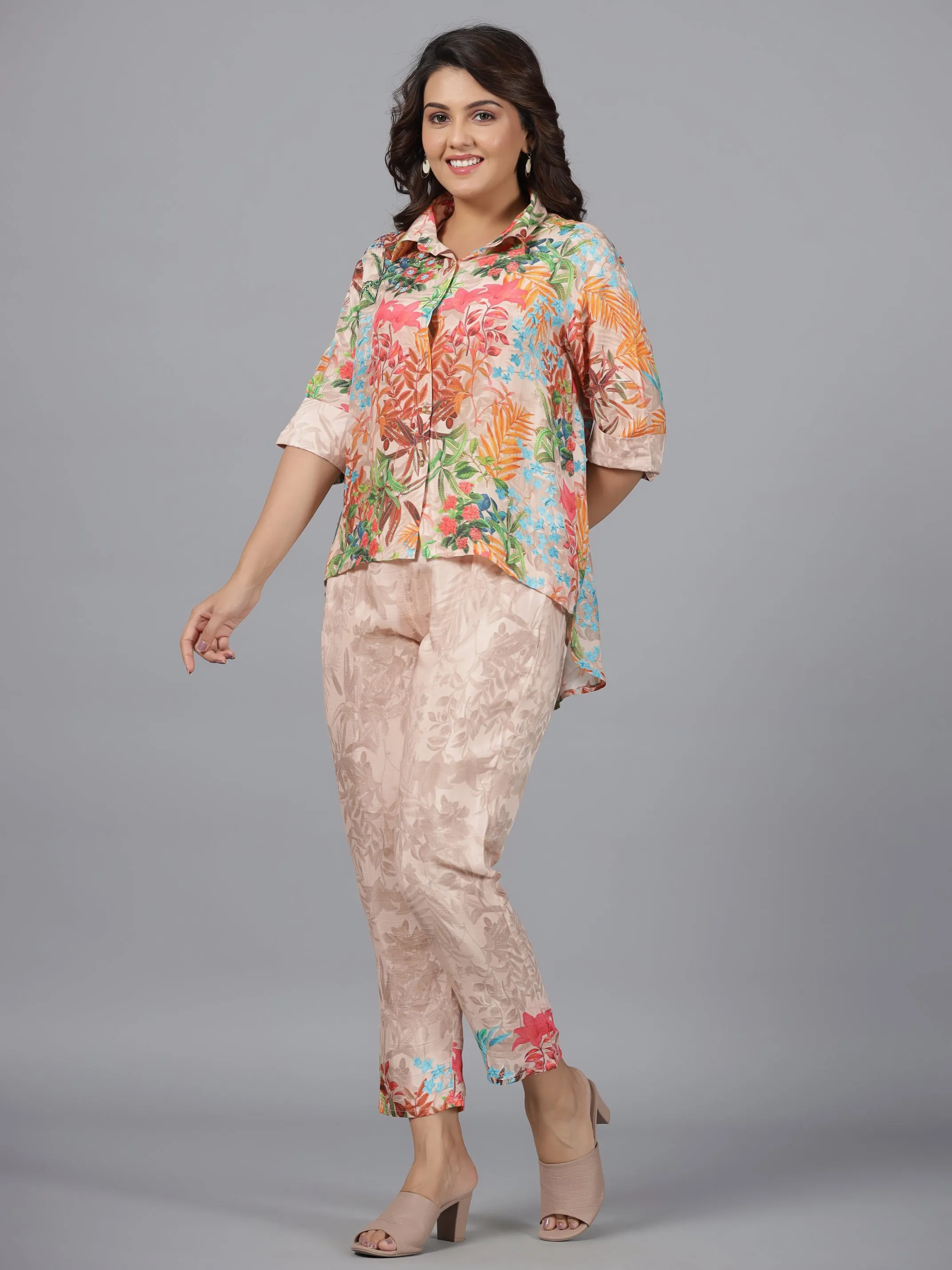 Women Peach Muslin Printed Clothing Set