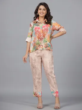 Women Peach Muslin Printed Clothing Set