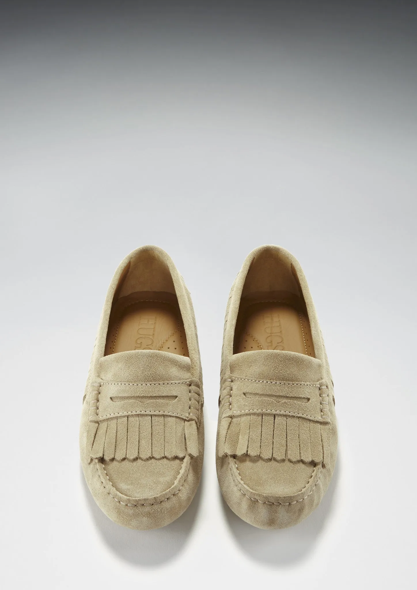 Women's Fringed Driving Loafers, taupe suede