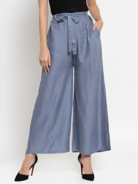 Women'S Grey Wide Leg Solid Palazzo